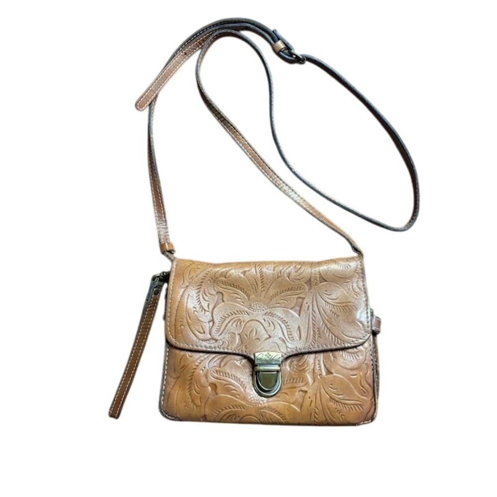 Patricia Nash Granada Tooled Leather Crossbody Purse | Brown Embossed Floral Bag